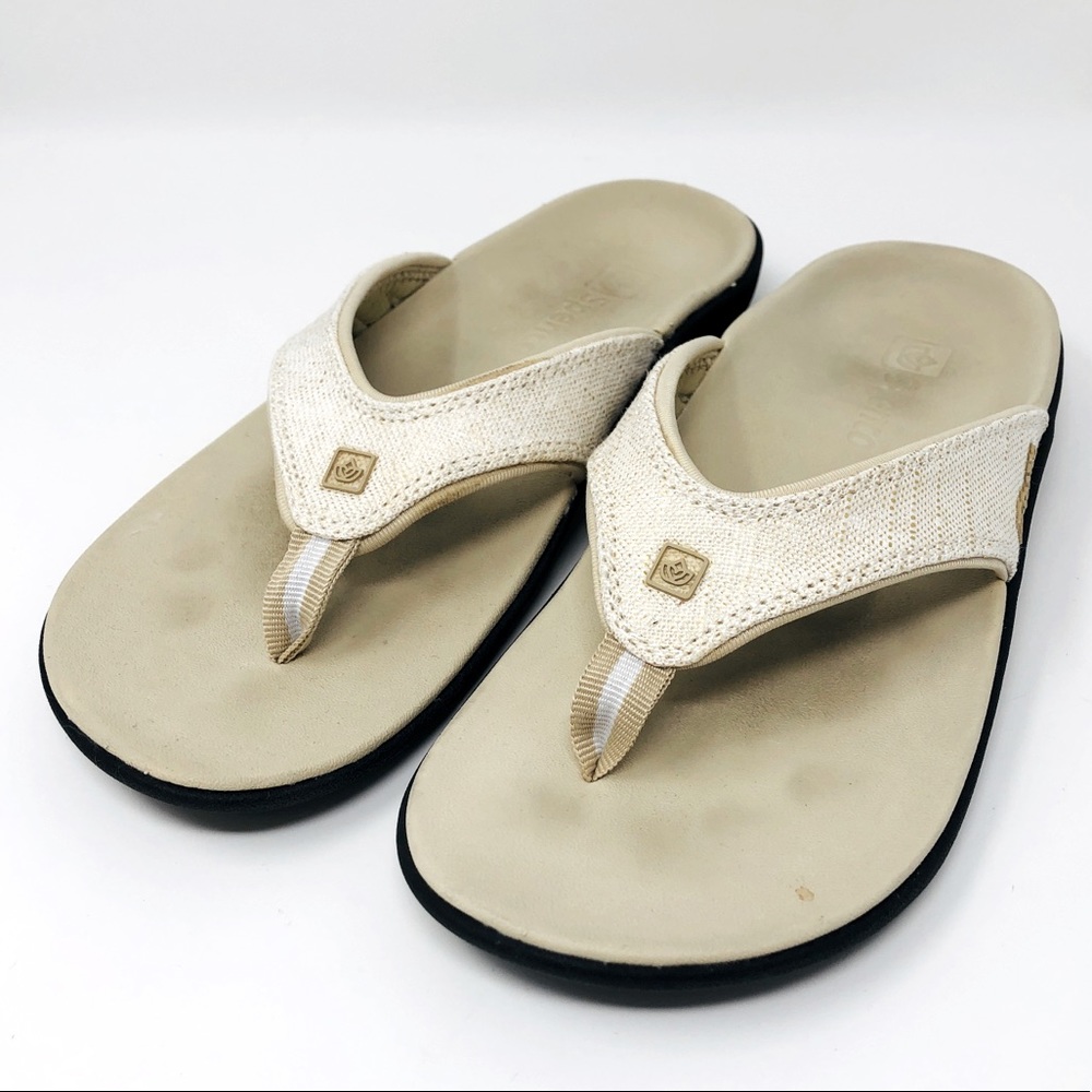 SPENCO Yumi Flip Flop Tan I White I Gold I Natural CANVAS Sandals - W6